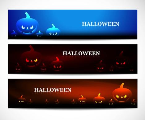 happy halloween headers set colorful vector illustration