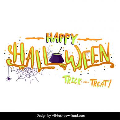 happy halloween party design elements classical handdrawn texts spiderweb poison sketch