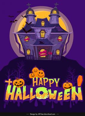 happy halloween poster template dark design haunted house horror elements sketch 