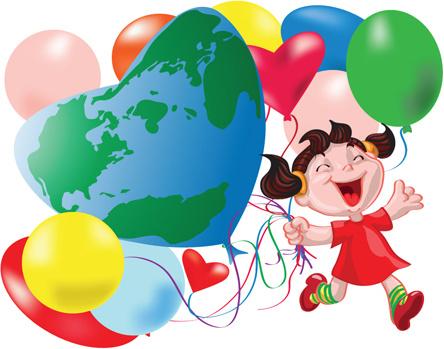 happy kid with colored balloons vector