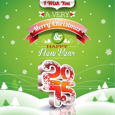 happy new year with15 christmas green background