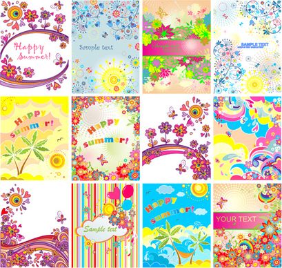 happy summer floral vector background set
