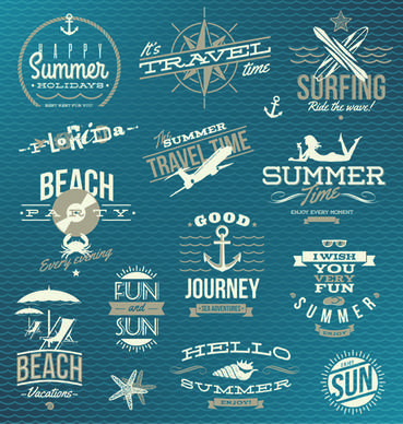 happy summer holiday travel logos and labels vector