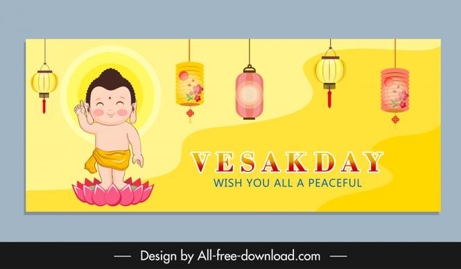 happy vesak day birthday banner template lantern baby lotus sketch