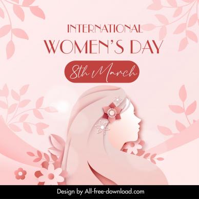 happy womens day banner template elegant flowers leaves lady sketch