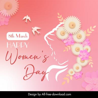 happy womens day banner template silhouette lady birds flora decor