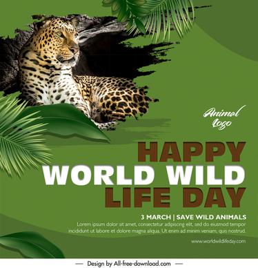 happy world wildlife day banner template cheetah leaves sketch realistic design 