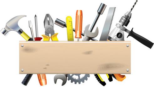 hardware tools with wood boards background vector