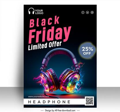headphone discount poster template modern dark elegant