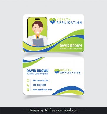 health application business card template cartoon curves smartphone