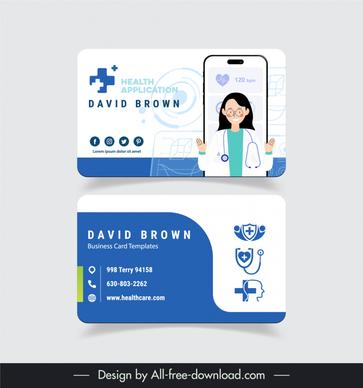 health application business card template cartoon doctor smartphone geometry