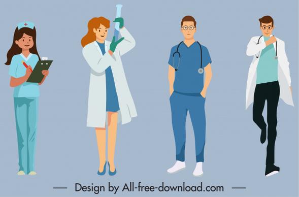 health care work icons cartoon characters sketch