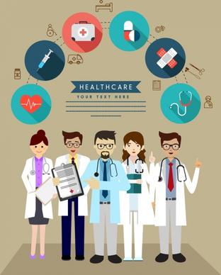 healthcare banner doctor medical tools icons
