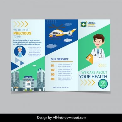 healthcare brochure template trifold design doctor nurse hospital helicopter sketch