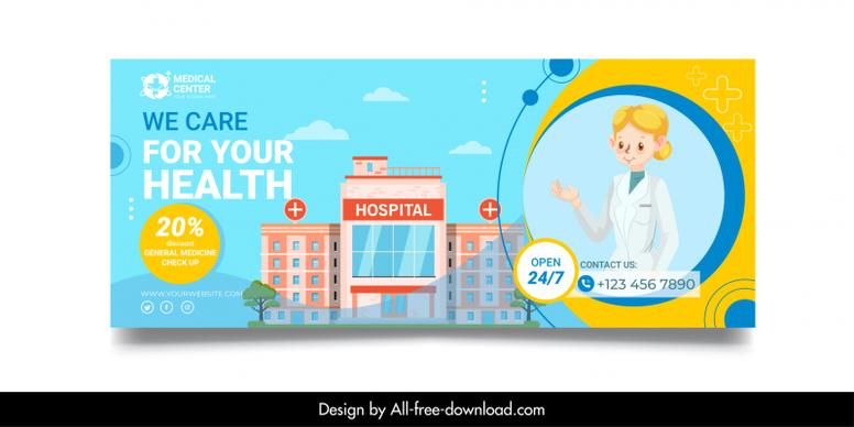 healthcare services sale banner template architecture nurse sketch cartoon design 