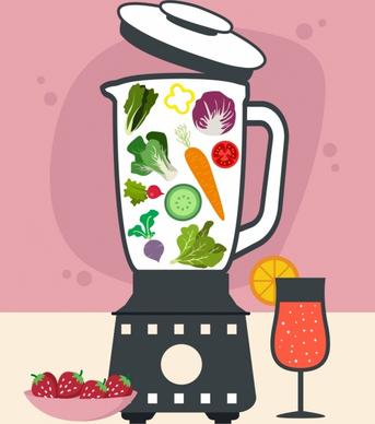 healthy drink advertising liquidizer glass vegetables icons