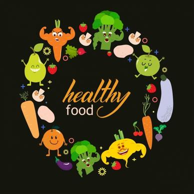 healthy food advertisement stylized vegetable icons circle layout