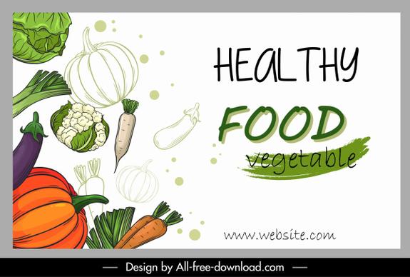 healthy food banner vegetables sketch classic handdrawn