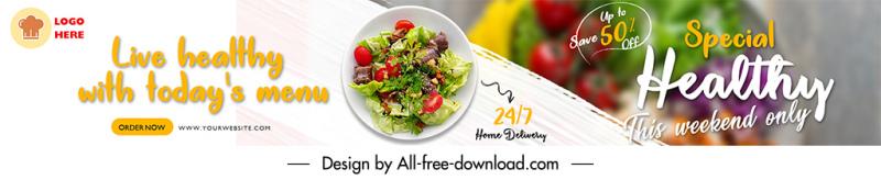 healthy food channel banner template modern realistic salad sketch