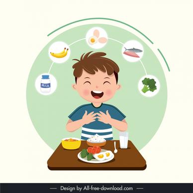 healthy life design elements cartoon child food sketch