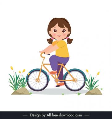 healthy life design elements little girl riding bicycle cartoon 