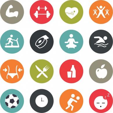 healthy life icons collection various flat isolation
