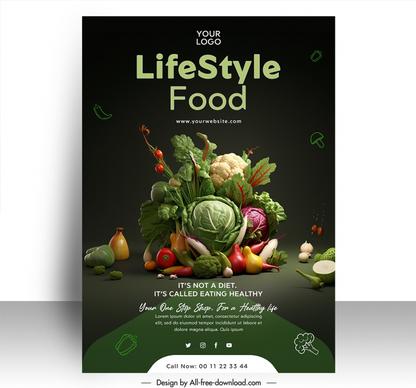 healthy life style poster template elegant dark dynamic food