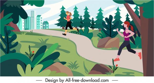 healthy lifestyle background jogging women sketch cartoon design