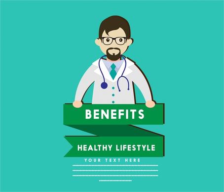 healthy lifestyle banner doctor icons on blue background