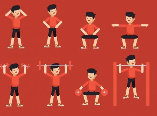 healthy lifestyle design elements exercising man cartoon characters