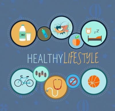 healthy lifestyle design elements flat circles isolation