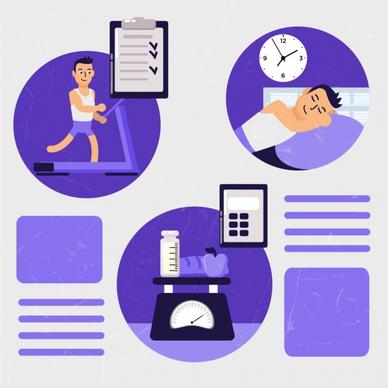 healthy lifestyle design elements violet decor health icons