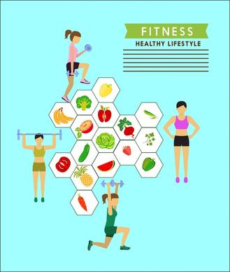 healthy lifestyle theme female and fruit icons infogrphic