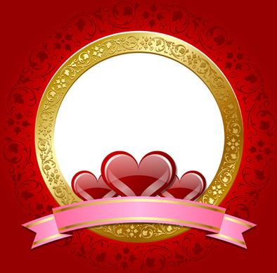 heart and glod frame vector background