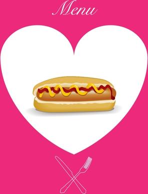 fast food menu template hotdog heart utensils sketch