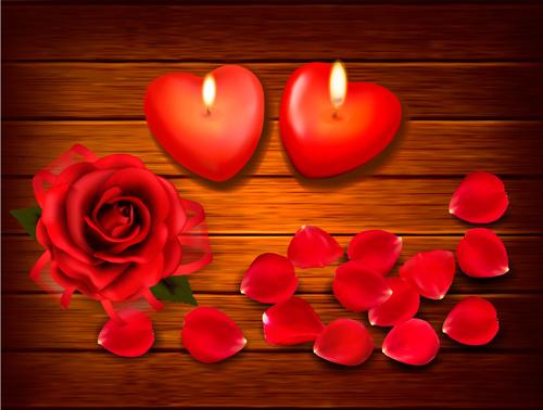 heart candles and roses vector