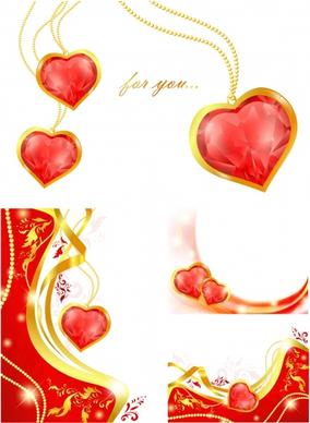 valentines background sparkling golden dynamic red hearts decor