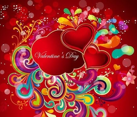 valentines background colorful curves red hearts decoration