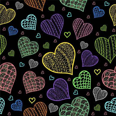 hearts background dark multicolored repeating sketch
