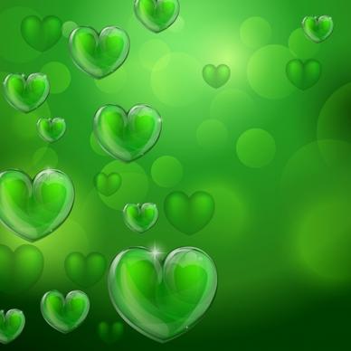hearts background shiny bokeh green design