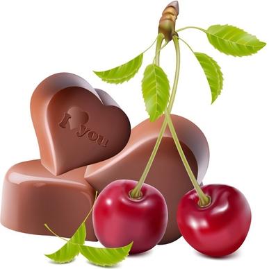 heartshaped chocolate and cherry vector