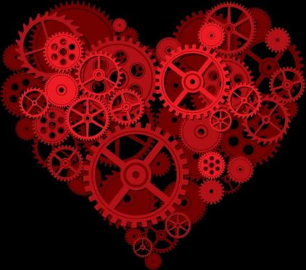 valentine background gear icons heart layout dark red
