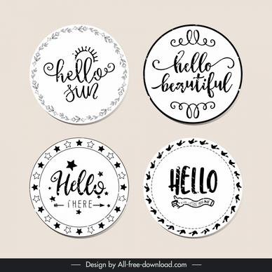 hello stamp templates collection circle texts design 