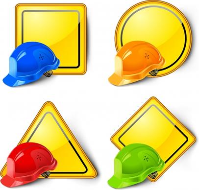 labor safety icons helmet signboard decor shiny colors