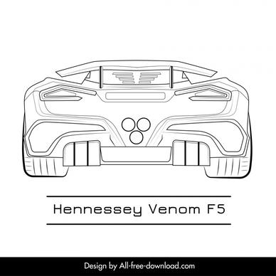 hennessey venom f5 car model icon flat back view symmetric handdrawn outline