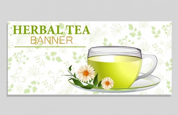herbal tea background glass cup flowers icons decoration