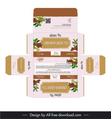 herbal tea packaging template flat elegant decor, symmetric design 