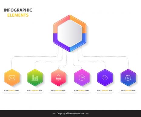 hexagon infographic template connected lines branch 