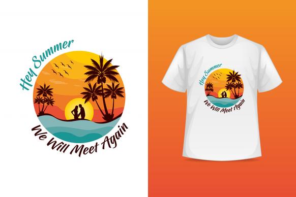 hey summer we will meet again quotation tshirt template sihouette isolated sea scene sketch