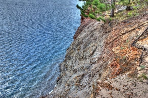 high cliffs on the shoreline in the black river forest